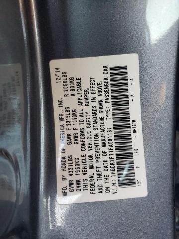 1HGCR2F71FA091187 - 2015 HONDA ACCORD EX GRAY photo 12