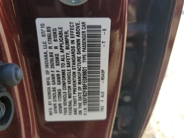 19XFB2F88FE089801 - 2015 HONDA CIVIC EX BURGUNDY photo 12