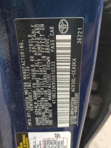 4T1BE32K95U010533 - 2005 TOYOTA CAMRY LE BLUE photo 12