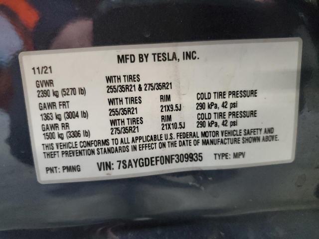 7SAYGDEF0NF309935 - 2022 TESLA MODEL Y ნაცრისფერი ფოტო 13