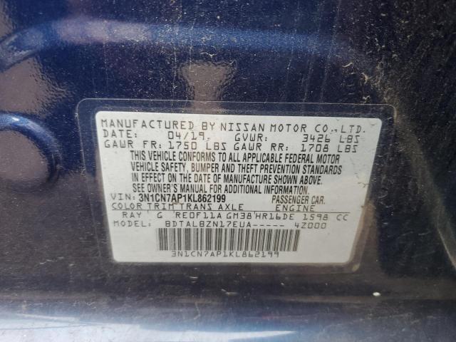 3N1CN7AP1KL862199 - 2019 NISSAN VERSA S Mavi foto 12