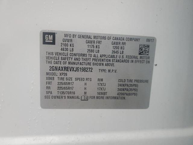 2GNAXREVXJ6198272 - 2018 CHEVROLET EQUINOX LS WHITE photo 13