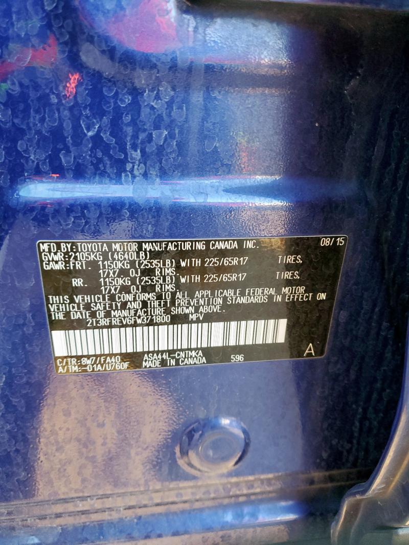 2T3RFREV6FW371800 - 2015 TOYOTA RAV4 XLE BLUE photo 12