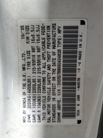 SHSRD788X6U404828 - 2006 HONDA CR-V EX WHITE photo 13