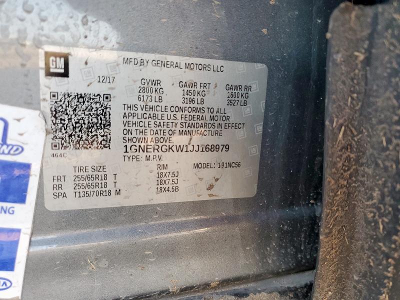 1GNERGKW1JJ168979 - 2018 CHEVROLET TRAVERSE LT 灰色 照片 13