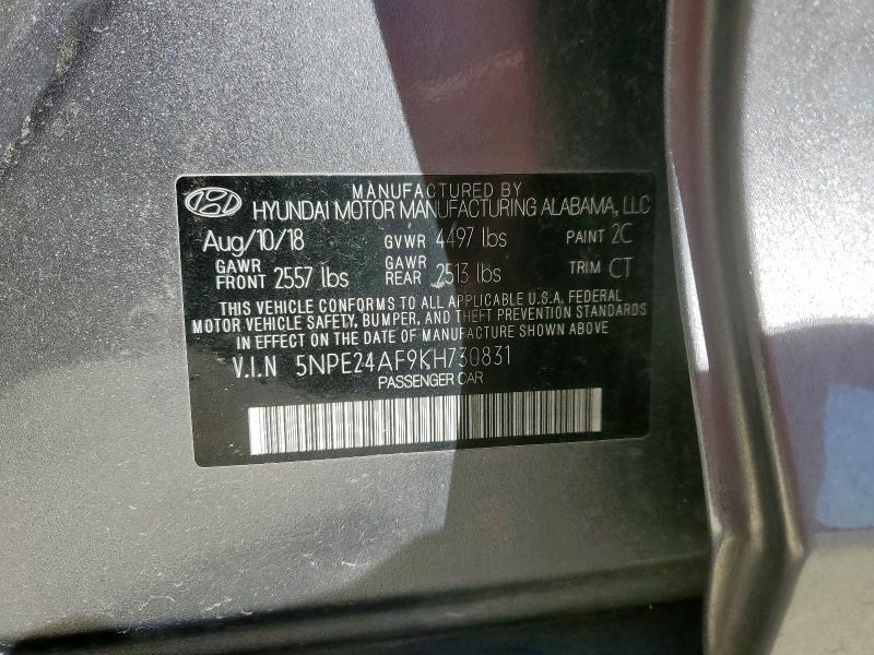 5NPE24AF9KH730831 - 2019 HYUNDAI SONATA SE فضي صورة 12