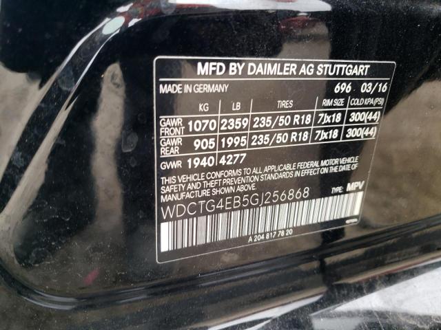 WDCTG4EB5GJ256868 - 2016 MERCEDES-BENZ GLA 250 黑色 照片 12