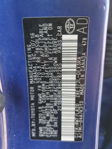 2T1BURHE8HC787265 - 2017 TOYOTA COROLLA L BLUE photo 13