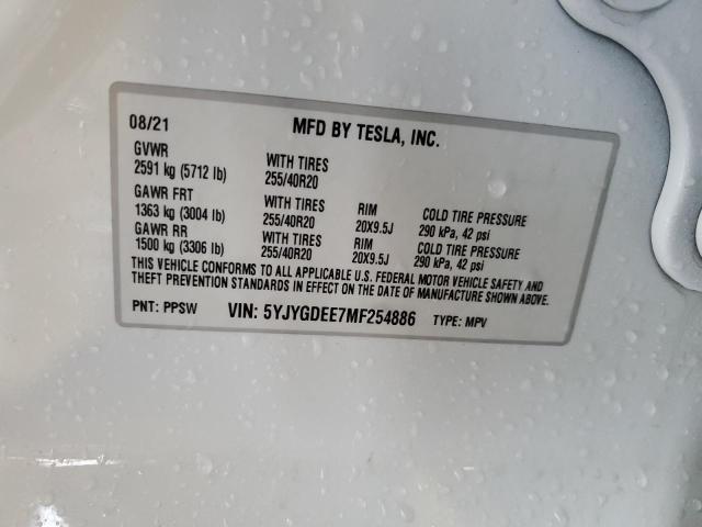 5YJYGDEE7MF254886 - 2021 TESLA MODEL Y 白色 照片 14