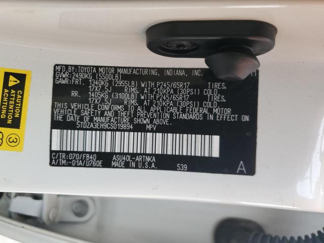 5TDZA3EH9CS019894 - 2012 TOYOTA HIGHLANDER BASE Ақ фото 13