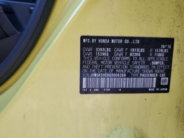 JHMGK5H59GX006269 - 2016 HONDA FIT LX YELLOW photo 12