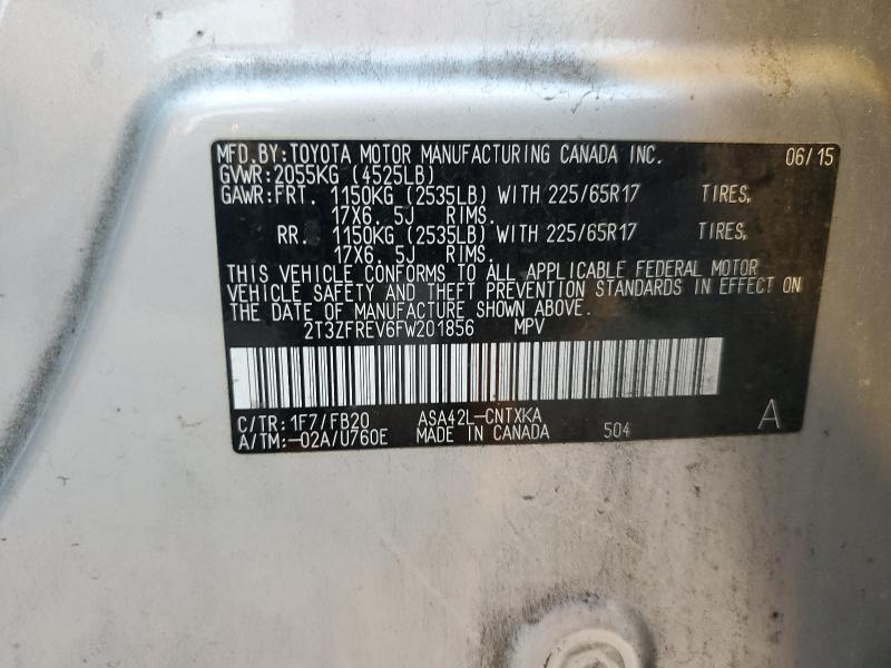 2T3ZFREV6FW201856 - 2015 TOYOTA RAV4 LE SILVER photo 14