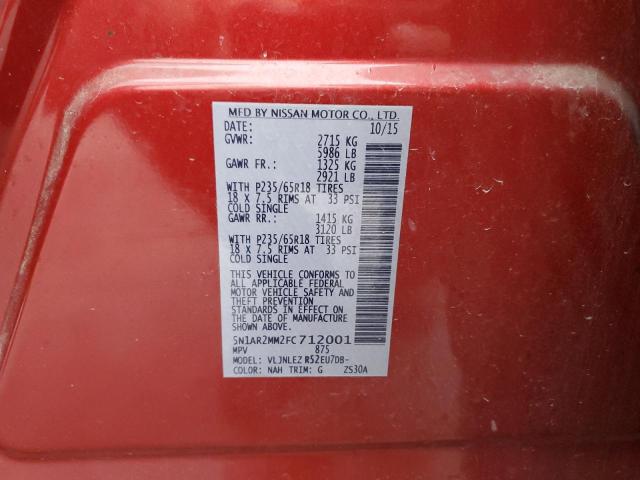 5N1AR2MM2FC712001 - 2015 NISSAN PATHFINDER S RED photo 13