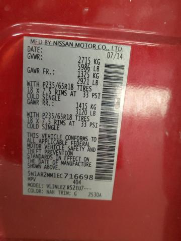 5N1AR2MM1EC716698 - 2014 NISSAN PATHFINDER S RED photo 13