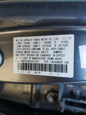 JHMCP26408C037993 - 2008 HONDA ACCORD LXP GRAY photo 12