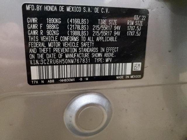 3CZRU6H50NM767831 - 2022 HONDA HR-V EX SILVER photo 13