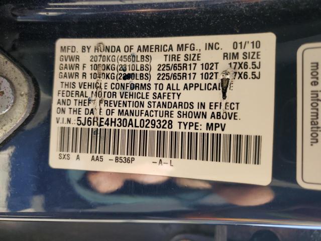 5J6RE4H30AL029328 - 2010 HONDA CR-V LX BLUE photo 14