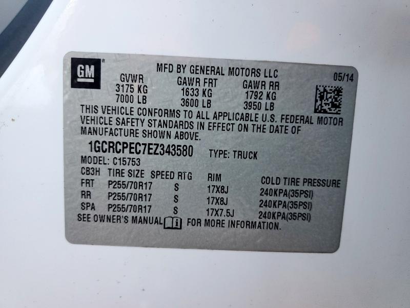 1GCRCPEC7EZ343580 - 2014 CHEVROLET SILVERADO C1500 WHITE photo 12