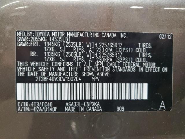 2T3BF4DV3CW190204 - 2012 TOYOTA RAV4 BROWN photo 13