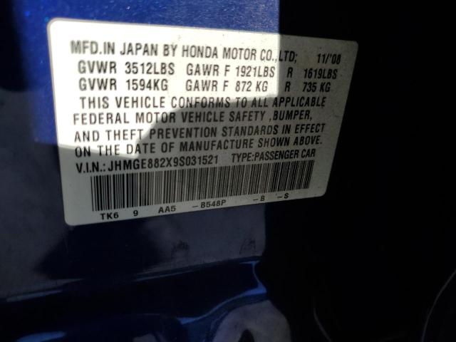 JHMGE882X9S031521 - 2009 HONDA FIT BLUE photo 13