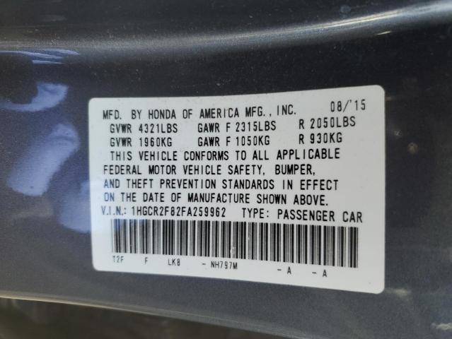 1HGCR2F82FA259962 - 2015 HONDA ACCORD EXL GRAY photo 12