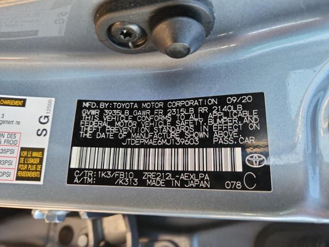 JTDEPMAE6MJ139603 - 2021 TOYOTA COROLLA LE BLUE photo 12