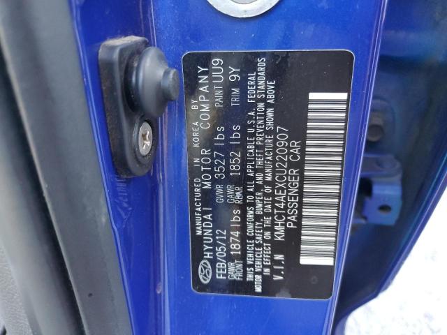 KMHCT4AEXCU220907 - 2012 HYUNDAI ACCENT GLS ლურჯი ფოტო 12