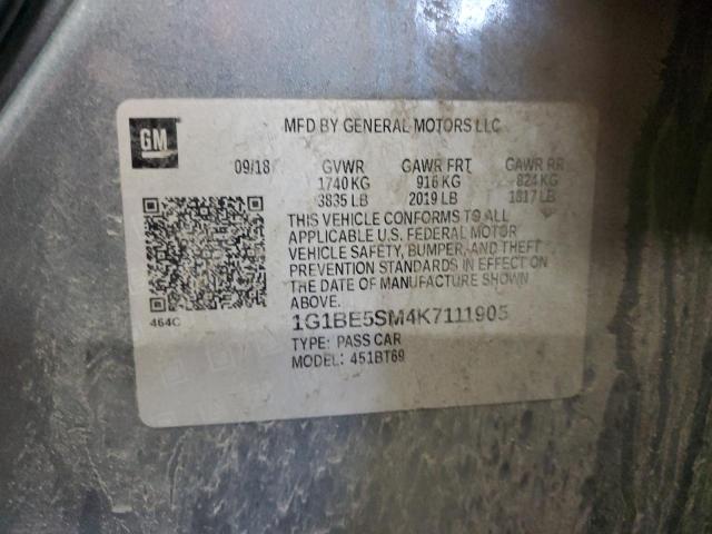 1G1BE5SM4K7111905 - 2019 CHEVROLET CRUZE LT GRAY photo 12