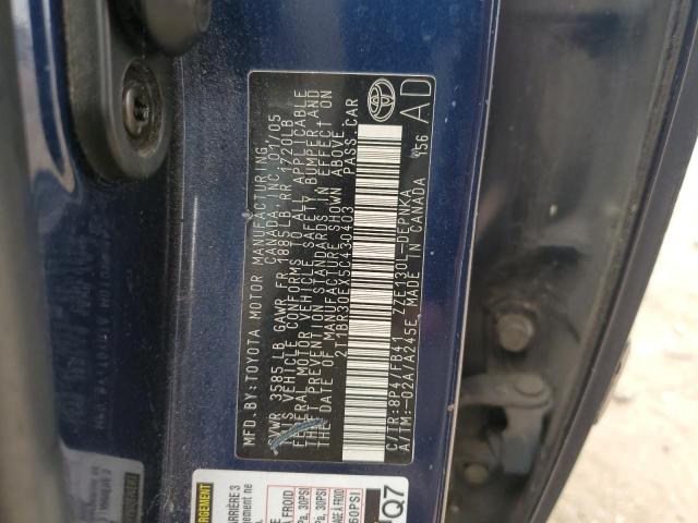 2T1BR30EX5C430403 - 2005 TOYOTA COROLLA CE Bleu photo 12