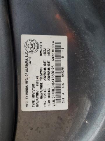 5FNRL3H61AB506125 - 2010 HONDA ODYSSEY EXL GRAY photo 13