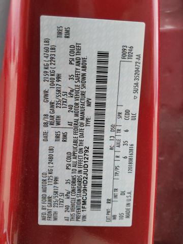 1FMCU9HD2JUD12792 - 2018 FORD ESCAPE SEL Красный фото 13