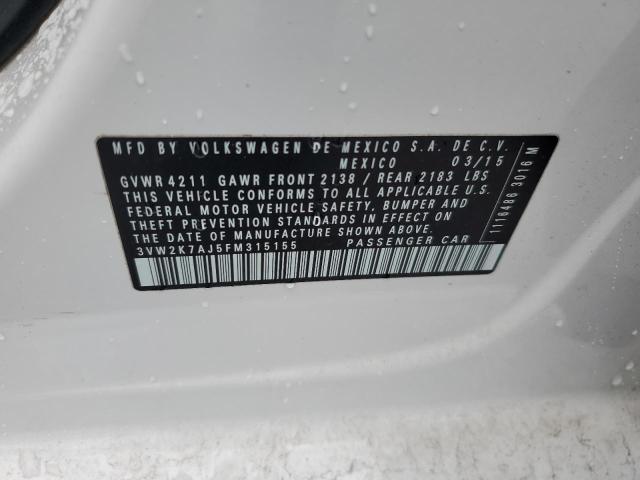3VW2K7AJ5FM315155 - 2015 VOLKSWAGEN JETTA BASE WHITE photo 12