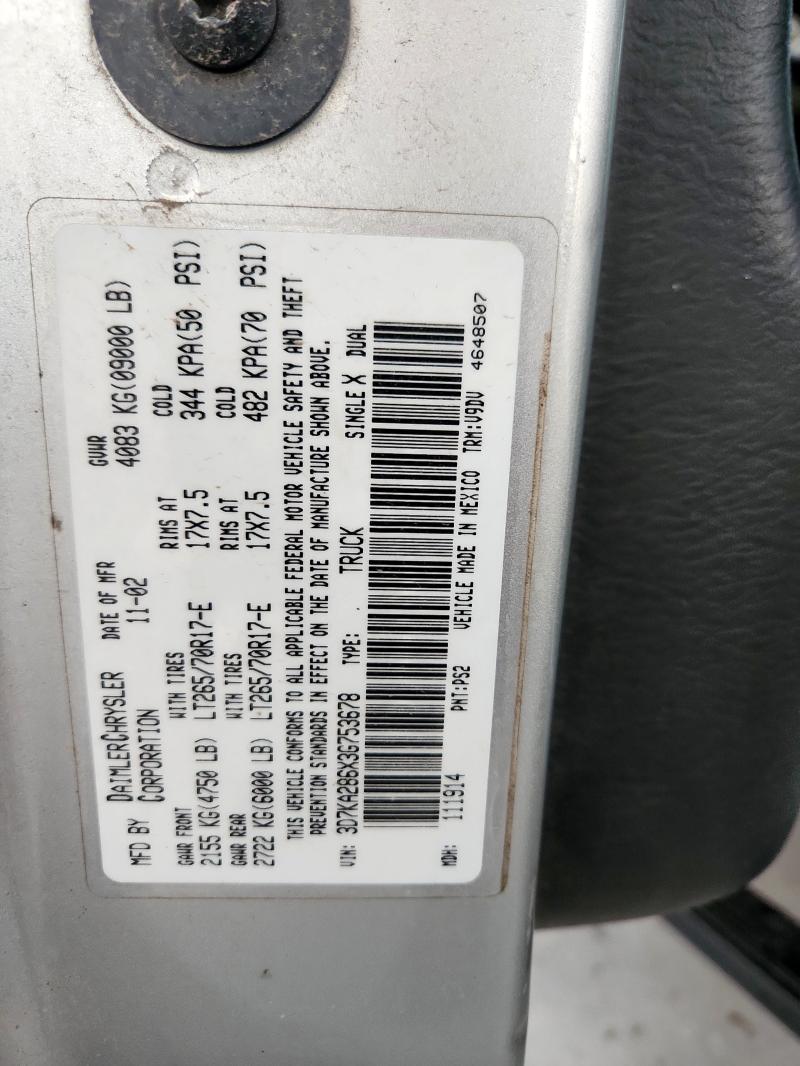 3D7KA286X3G753678 - 2003 DODGE RAM 2500 ST SILVER photo 13