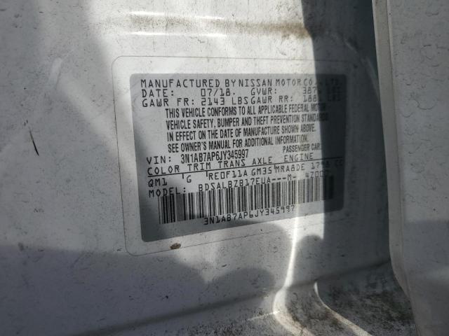 3N1AB7AP6JY345997 - 2018 NISSAN SENTRA S WHITE photo 12