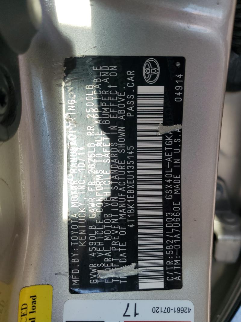 4T1BK1EBXEU135145 - 2014 TOYOTA AVALON BASE Бежевый фото 13