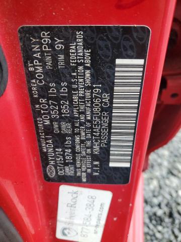 KMHCT4AE5FU806791 - 2015 HYUNDAI ACCENT GLS RED photo 12