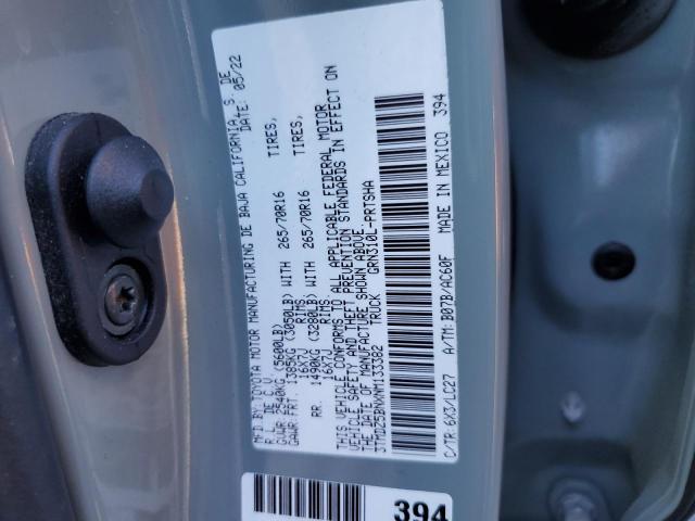 3TMDZ5BNXNM133382 - 2022 TOYOTA TACOMA DOUBLE CAB GRAY photo 12