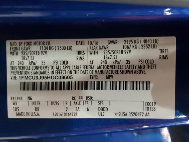 1FMCU9J95HUC08605 - 2017 FORD ESCAPE TITANIUM BLUE photo 13