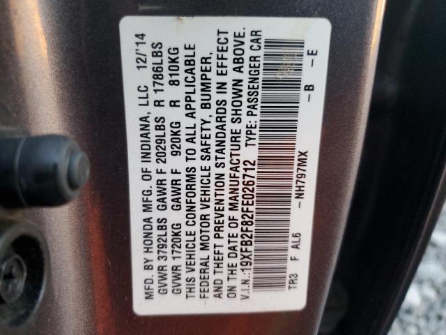 19XFB2F82FE026712 - 2015 HONDA CIVIC EX GRAY photo 12