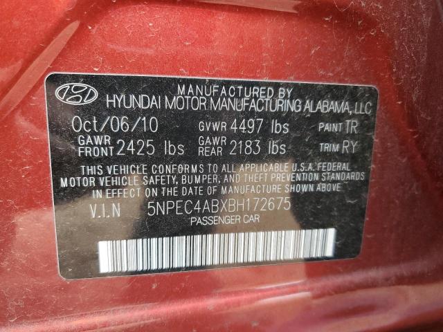 5NPEC4ABXBH172675 - 2011 HYUNDAI SONATA SE RED photo 12