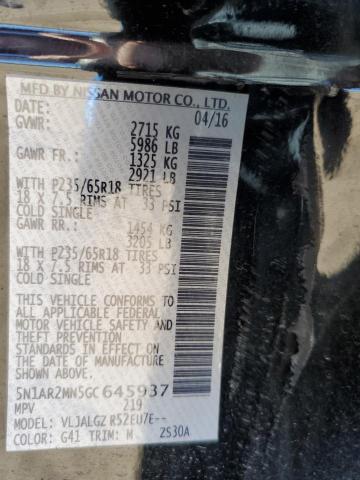 5N1AR2MN5GC645937 - 2016 NISSAN PATHFINDER S أسود صورة 12