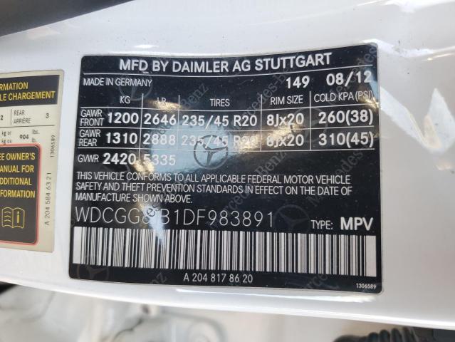 WDCGG8JB1DF983891 - 2013 MERCEDES-BENZ GLK 350 4MATIC WHITE photo 12