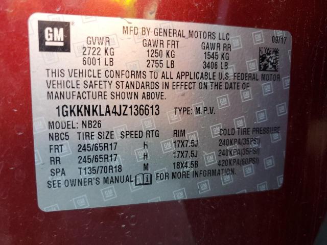 1GKKNKLA4JZ136613 - 2018 GMC ACADIA SLE Bordeaux photo 14