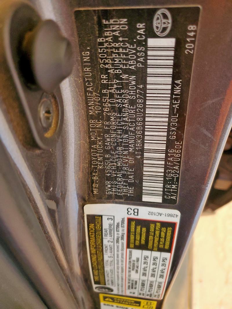 4T1BK36B68U268774 - 2008 TOYOTA AVALON XL GRAY photo 12