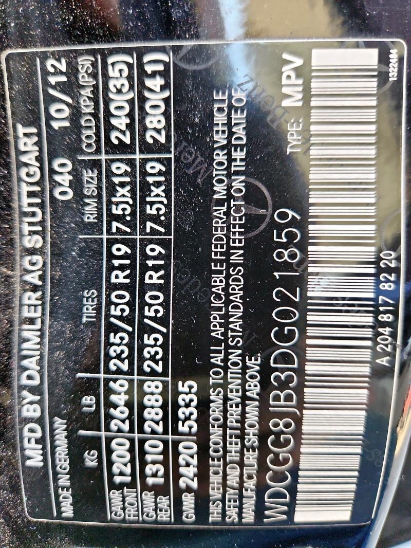 WDCGG8JB3DG021859 - 2013 MERCEDES-BENZ GLK 350 4MATIC BLACK photo 12