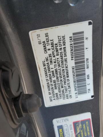 2HGFG3B51CH529183 - 2012 HONDA CIVIC LX GRAY photo 12