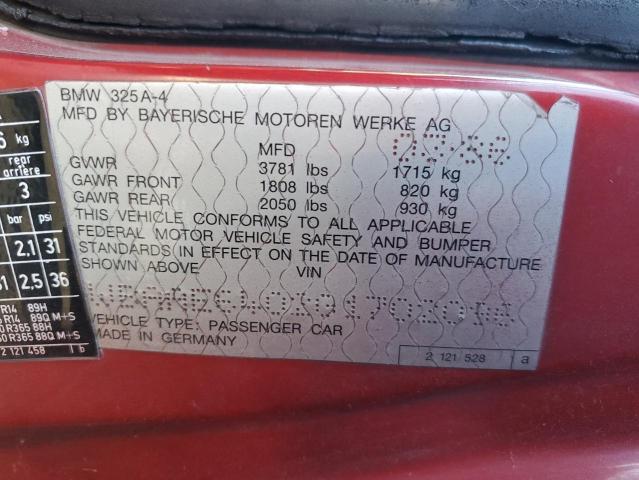WBAAE6402G1702096 - 1986 BMW 325 E AUTOMATIC RED photo 13