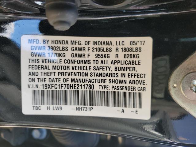 19XFC1F70HE211780 - 2017 HONDA CIVIC EXL BLACK photo 12