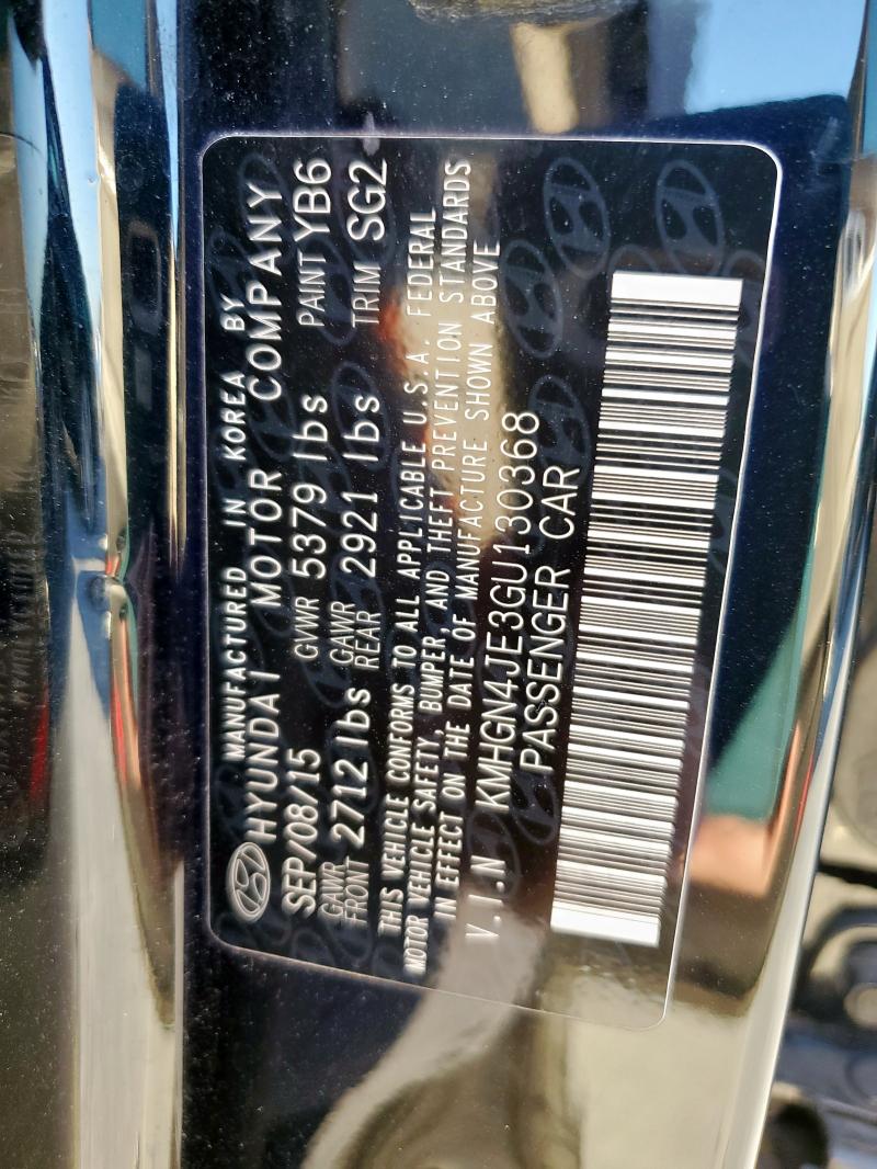 KMHGN4JE3GU130368 - 2016 HYUNDAI GENESIS 3.8L 黑色 照片 12