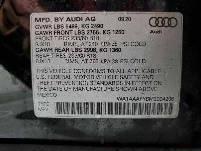 WA1AAAFY8M2004208 - 2021 AUDI Q5 PREMIUM BLACK photo 13